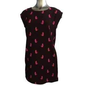 Loft Dress Plum w/Red Pink Cats Print